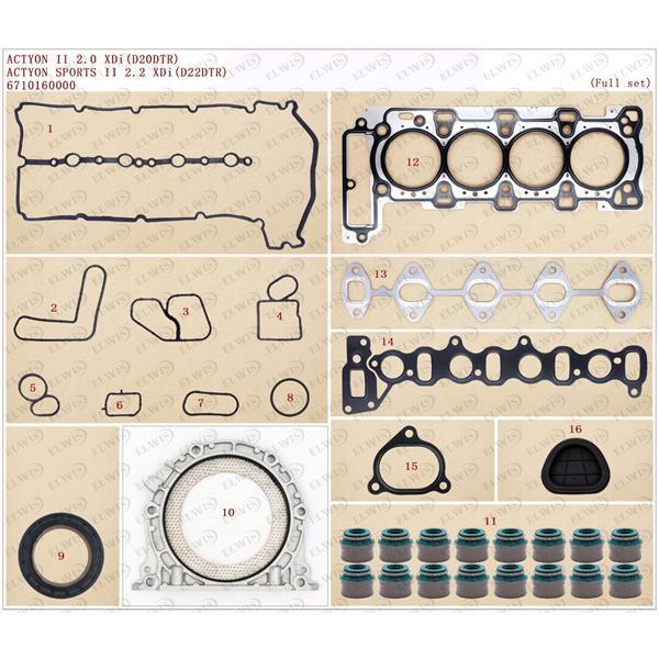 JUEGO EMPAQUETADURA DE MOTOR COMPLETO CON RETENES  METALICA SSANGYONG NEW ACTYON Eng: D20DR 2.200cc.OEM:A6710160000