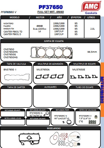 JUEGO DE EMPAQUETADURA DE MOTOR  MITSUBISHI  4M40 2.800cc .MONTE