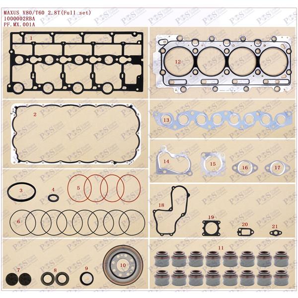 JUEGO DE EMPAQUETADURA DE MOTOR  METALICA MAXUS V80/T60 2.800cc. CON RETENES VITON OEM:1000002RBA