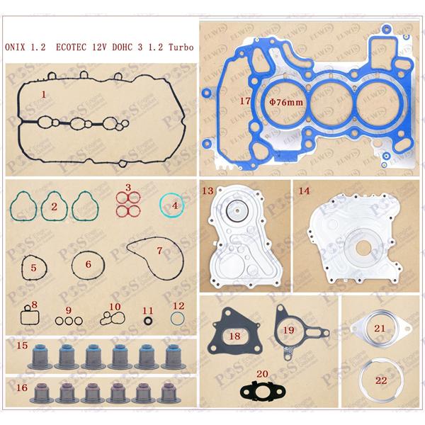 JUEGO DE EMPAQUETADURA DE MOTOR GRAFITO CHEVROLET ONIX 1.200cc. 3 CILYNDER TURBO Eng: L4F / L4H. CON RETENES VITON