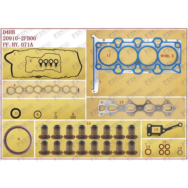 JUEGO DE EMPAQUETADURA DE MOTOR METALICA HYUNDAI Eng:  D4HB  SANTA FE III CRDI 2.200CC. CON RETENES VITON OEM:22311-2F100