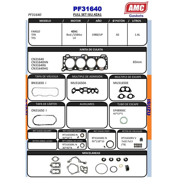 JUEGO DE EMPAQUETADURA DE MOTOR  GRAFITO CHEVROLET 4ZA1 COMPLETO CON RETENES