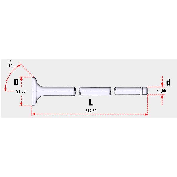 VALVULA DE MOTOR KOMATSU D155/ D159 (BIMETALICA. CROMO 21? ). OEM :50213900  ESCAPE STD MEDIDA: 11 x 53 x 212.50