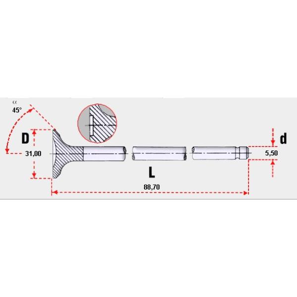 VALVULA DE MOTOR TOYOTA COROLLA AVENSIS 1.4 1.8 16V ENG: 3ZZFE 4ZZFE, OEM.1371122040  ADMISION STD MEDIDA: 5.5 x 31 x 88.70