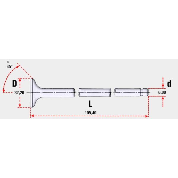 VALVULA DE MOTOR TOYOTA HIACE DIESEL ENG: 1KDFTV 3.0 HILUX(2004-12) OEM: 1371130030  ADMISION STD MEDIDA: 6.0 x 32.20 x 105.40