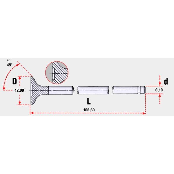 VALVULA DE MOTOR  MAZDA NA, VC, VB, MA-626-929. CAPELLA OEM: 029012111C  ADMISION STD MEDIDA: 8.03 x 42 x 108.7