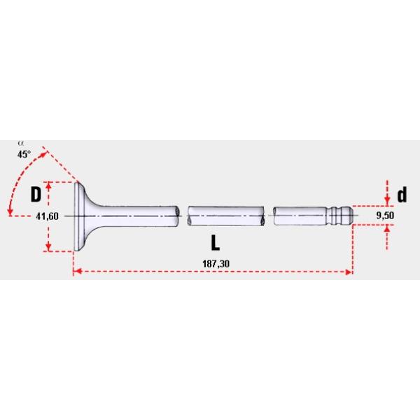 VALVULA DE MOTOR CATERPILLAR ENG: C11 C13 OEM: 2243030 - 2481467 2 RANURAS 45?  ESCAPE STD MEDIDA: 9.50 x 41.60 x 187.30