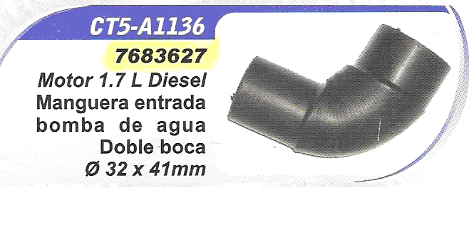 MANGUERA ENTRADA BOMBA DE AGUA DOBLE BOCA 32MM. X 41MM.
