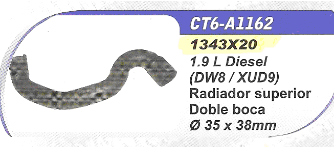 MANGUERA RADIADOR SUPERIOR DOBLE BOCA 35MM. X 38MM. PEUGEOT PARTNER 1.9 DIESEL DW8/XUD9