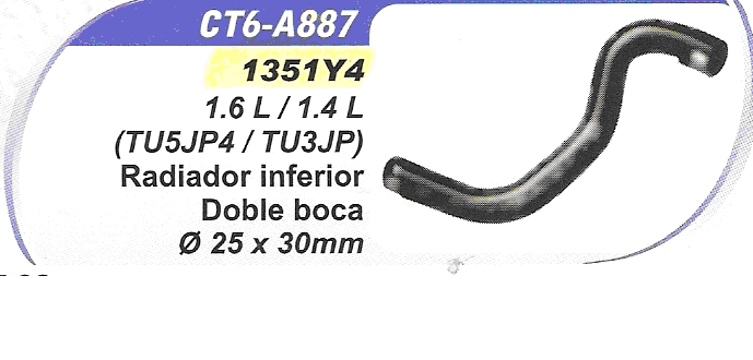 MANGUERA RADIADOR RADIADOR INFERIOR DOBLE BOCA 25MM X 30MM.PEUGEOT 206 TU5JP4